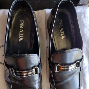 Mens Prada Black Saffiano Leather Shoes Loafers with Buckle Size 13